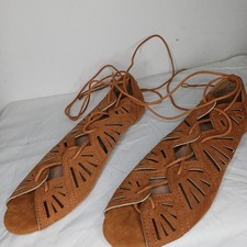 NEW Primark Brown Shoes Tan 5 Wide Fit Extra Comfort Faux suede lace up peep toe