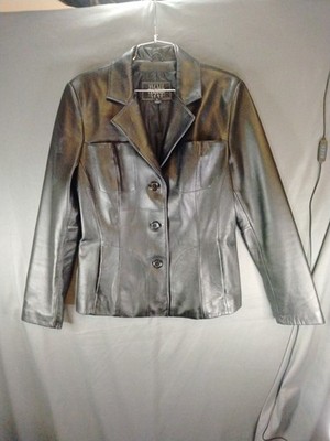 Vintage Wilsons Leather Coat Jacket Pelle Studio Womens L 38x25.5 Black Spots*