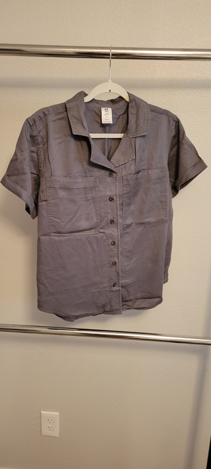 Member's Mark Tencel Camp Shirt Men's M Gray Lyocell Short Sleeve Pockets