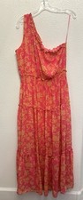Taylor Tiered Maxi Dress Women Size 14 Prairie Peasant Flowy Pink Floral Stretch