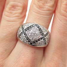 925 Sterling Silver Real Round-Cut Black Spinel  C Z Ring Size 7