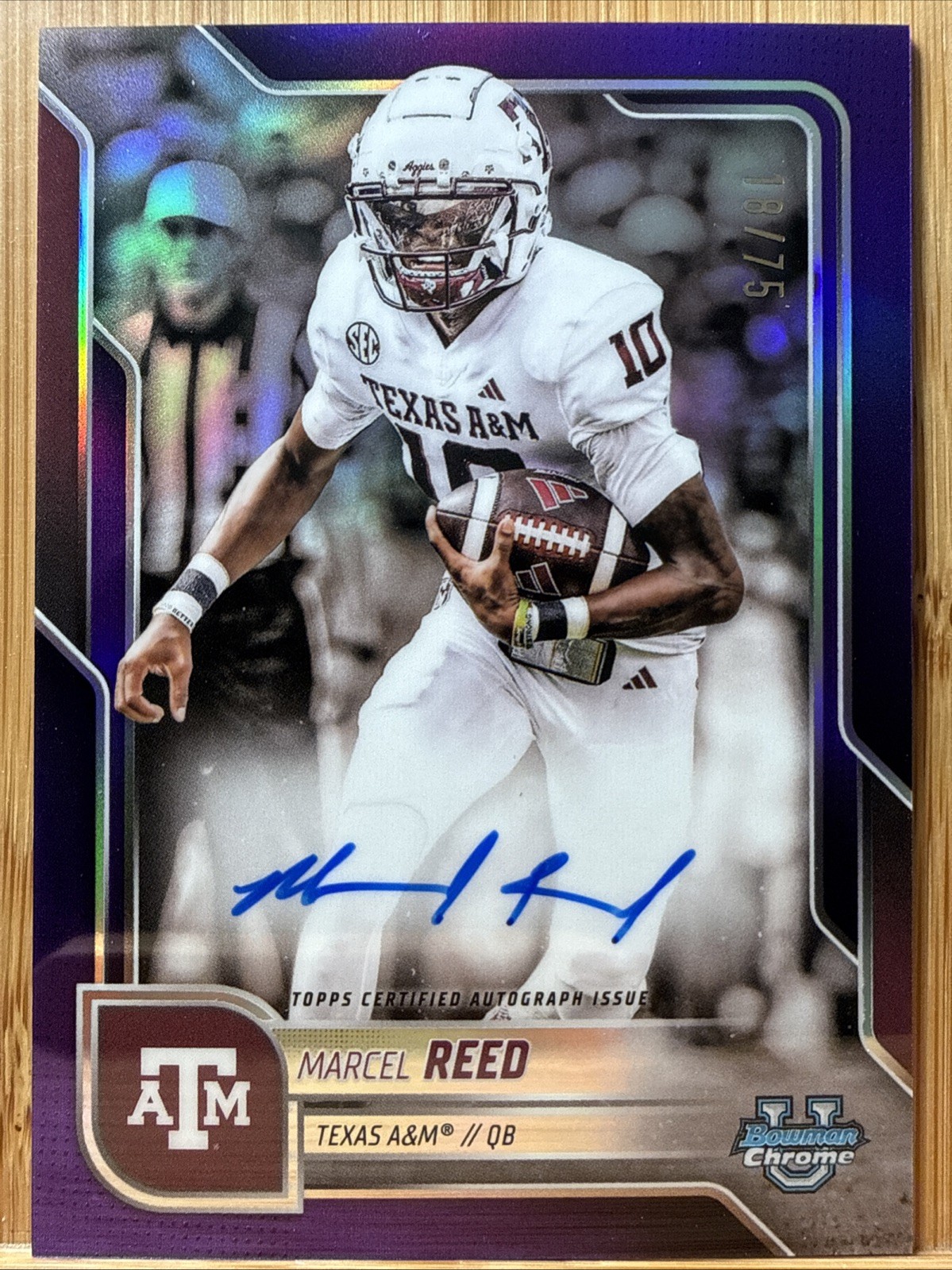 Marcel Reed 2025 Bowman U Chrome - Purple On-Card Auto /75 - Texas A&M #BCA-MRE