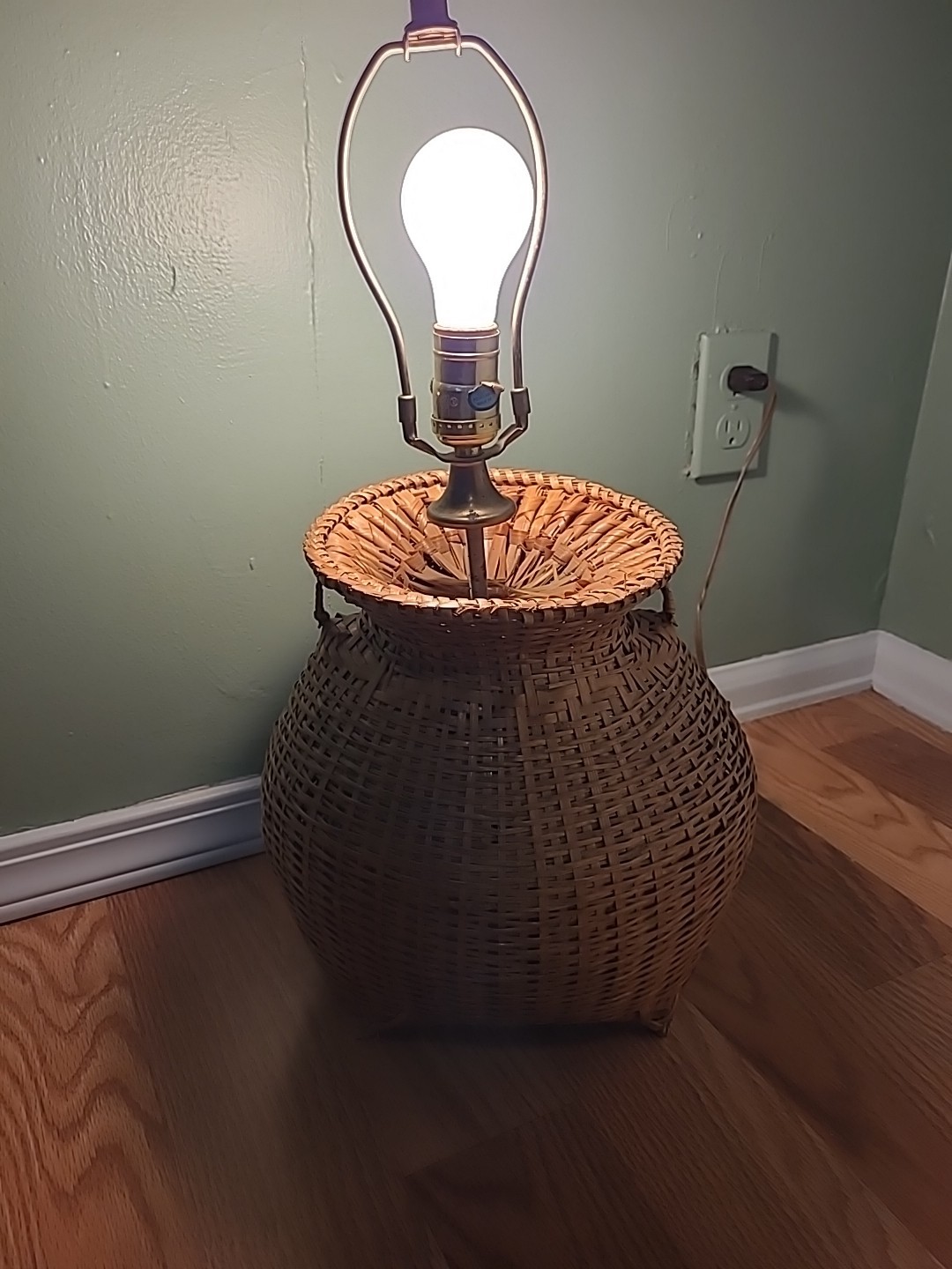 Mid-century basket weave rattan table lamp