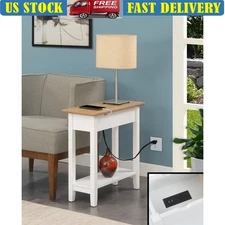 Flip Top End Table W/ Charging Station USB Ports Storage Cable Management
