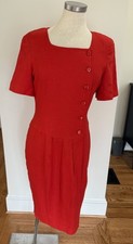 Vintage 90s Talbots Red Button Front Linen Blend Midi Dress Size 8 Spot Read