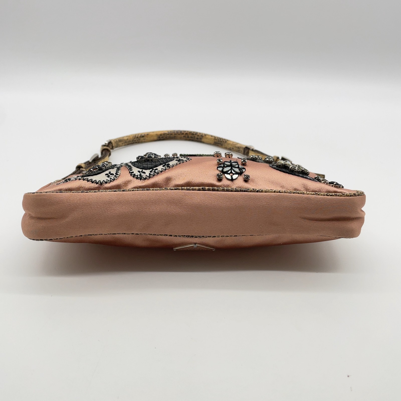 Auth Prada Flora Patch Satin Python Print Pink Mi… - image 6