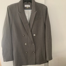 Calvin Klein Women Blazer 16 Double Button Gray Suit Formal Office Business Dw8