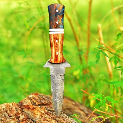 Custom Fix Blade Double edge Dagger Damascus knife Boot Hunting Tactical Sport