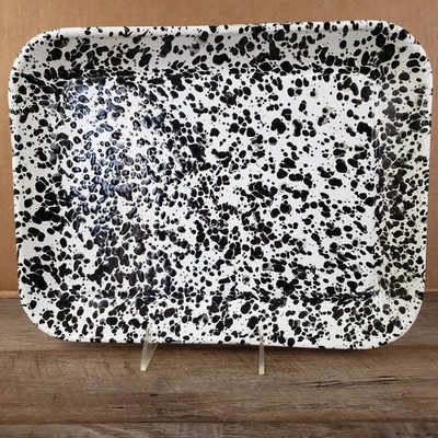 Crow Canyon Enamelware Medium Rectangular Tray Baking Pan Black & White Splatter