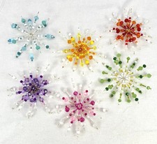 Handmade Snowflake Beaded Ornament Set Of 6, 4-6  , Christmas Holiday Starbursts