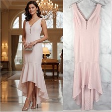 Karl Lagerfeld Pearl Crepe Sleeveless High Low Midi Maxi Gown Dress Pink 0 XS