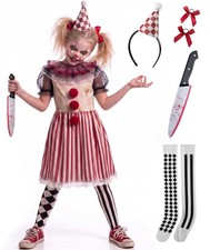 Clown Costume for Girls, Halloween Scary Killer Clown Costume 8-10