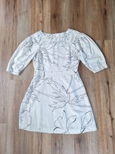 Banana Republic Linen Blend Floral Dress Cream Black 3/4 Sleeve Size 6