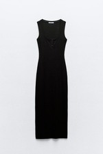 Zara Black Ribbed Button Front Detail Sleeveless Midi Dress 