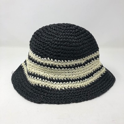 Gap Bucket Hat Women S/M Adult Black Cream Striped Woven Paper Straw 682476-01-1