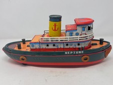 Vintage 1950s Japan Tug Boat Modern Toys NEPTUNE Tin Litho Toy - READ