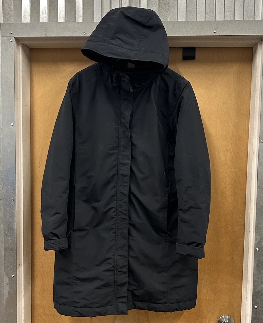 LOLE Womens Long Winter Jacket Parka Size Large Black Insulated Hooded Ski Snow
