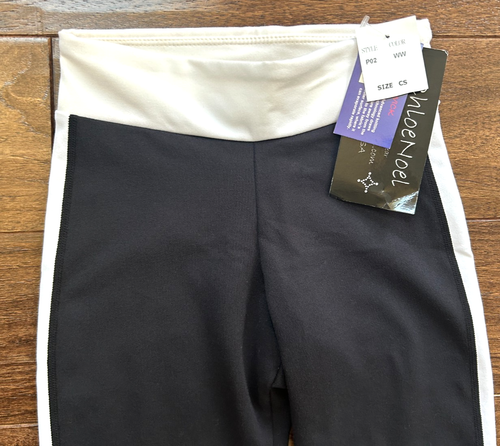 ChloeNoel Eis Eiskunstlauf Hose schwarz Leggings weiß Seitenstreifen Kinder Small - Bild 7 von 8