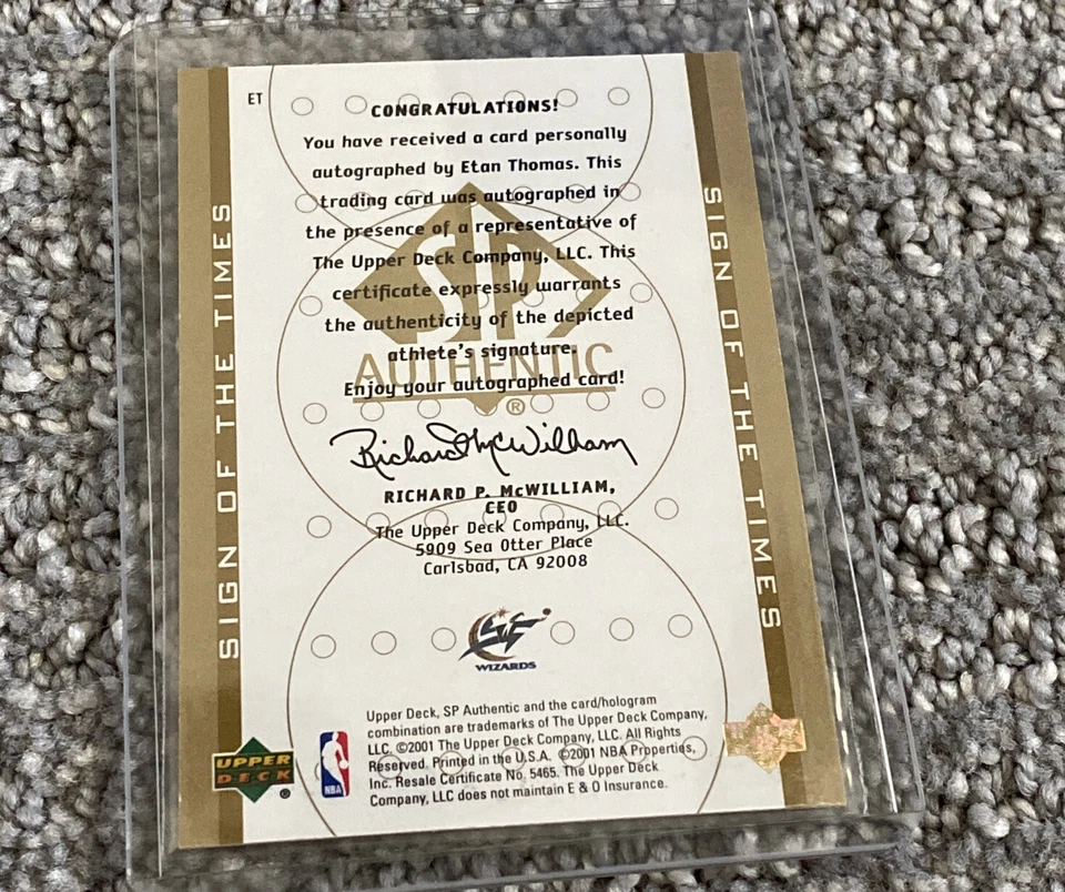 2000-01 SP Authentic Sign of the Times Mavericks Basketball Card #ET Etan Thomas - Image 2 of 2