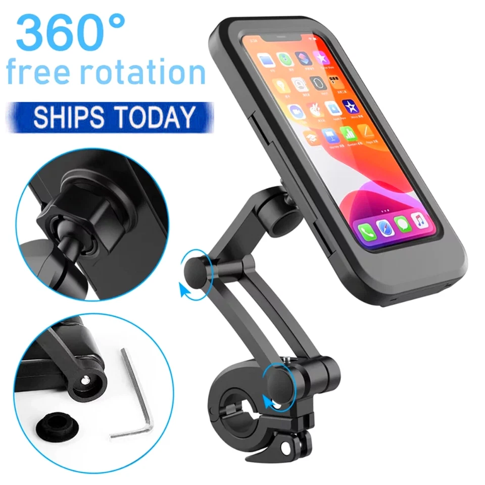 Holder Motorcycle Cell Phone Bike Waterproof Handlebar Touch Screen Case Mount - Image 2 of 4