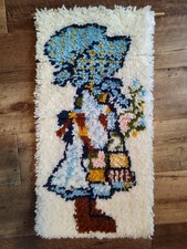 Vintage Holly Hobbie Finished Latchhook Wall Hanging 25x12 inches Finished back