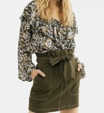 SIZE 6 Free People Women's Splendor in The Grass Skirt, Army, Green BNWTS