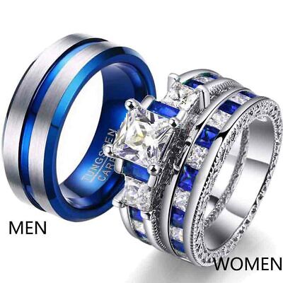 Nature Inspired Starry Sky Galaxy Blue Sandstone Engagement Ring Set B –  FGEM RING
