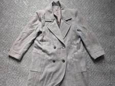 Vintage Usa Made Tweed Trench Coat Herrringbone Wool Xl Brown Donegal Overcoat