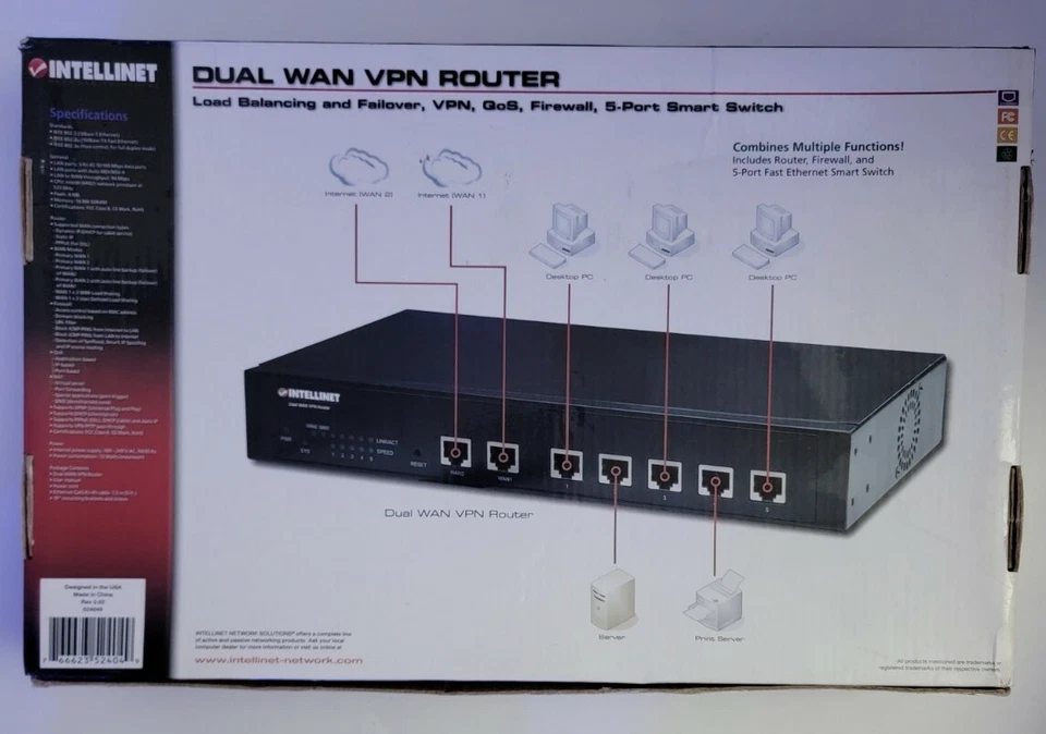 Intellinet Dual Wan Vpn Router, 5 Port Smart Switch - 524049. - Image 3 of 4