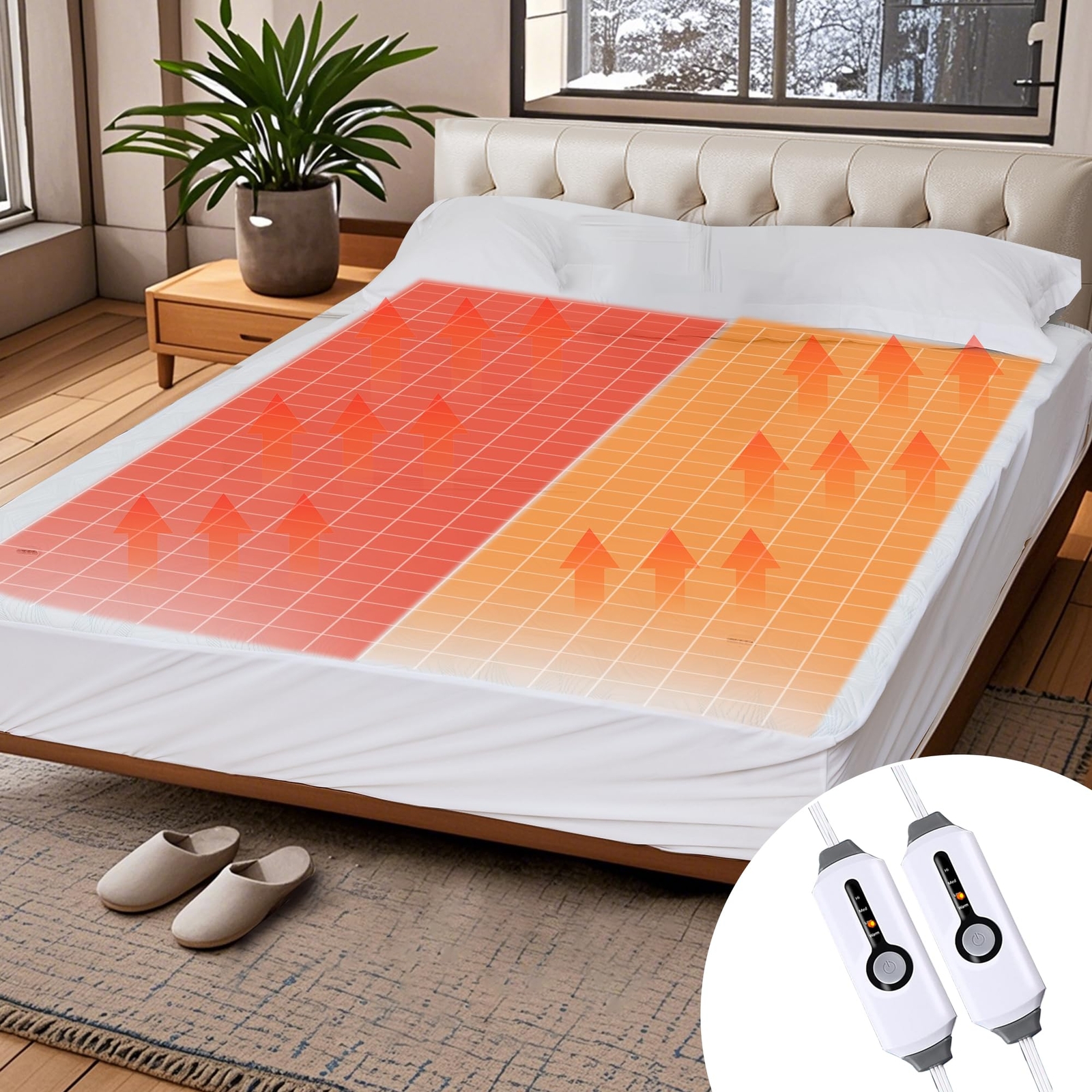 Heated Mattress Pad Queen Size, Dual Control, 60x80inch, Fit Up to 21 Inch De...