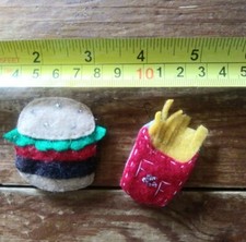 hair barrettes clips set fast food hamburger and french fries felt handmade