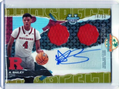 2024-25 Bowmans Best University Ace Bailey True Gold Dual Patch Auto /50 Rutgers