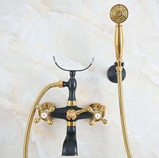 Black Gold Color Brass Claw-foot Bathtub Faucet Wall Mounted Handheld Shower
