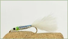 White Minnow Fry pattern Trout Flies, Lime Ring size 10 Marabou Tail