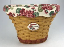 Bonnie Longaberger Geranium Basket W/ Tie On Liner And Protector 2002 Floral