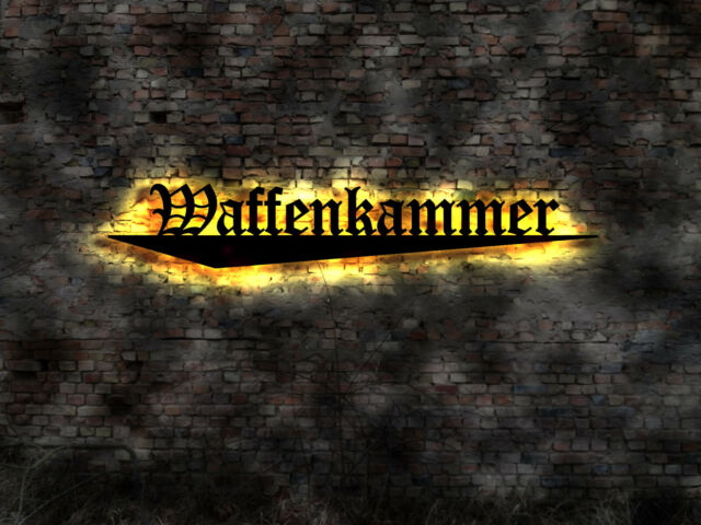 LED Deko Wandbild Schild Hinweisschild Waffenkammer Tresor Waffe Waffen sign LED Deko Wandbild Schild Hinweisschild Waffenkammer Tresor Waffe Waffen sign