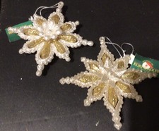 Kurt Adler Christmas Silver  Gold Acrylic Glitter Snowflake Ornaments 2 New