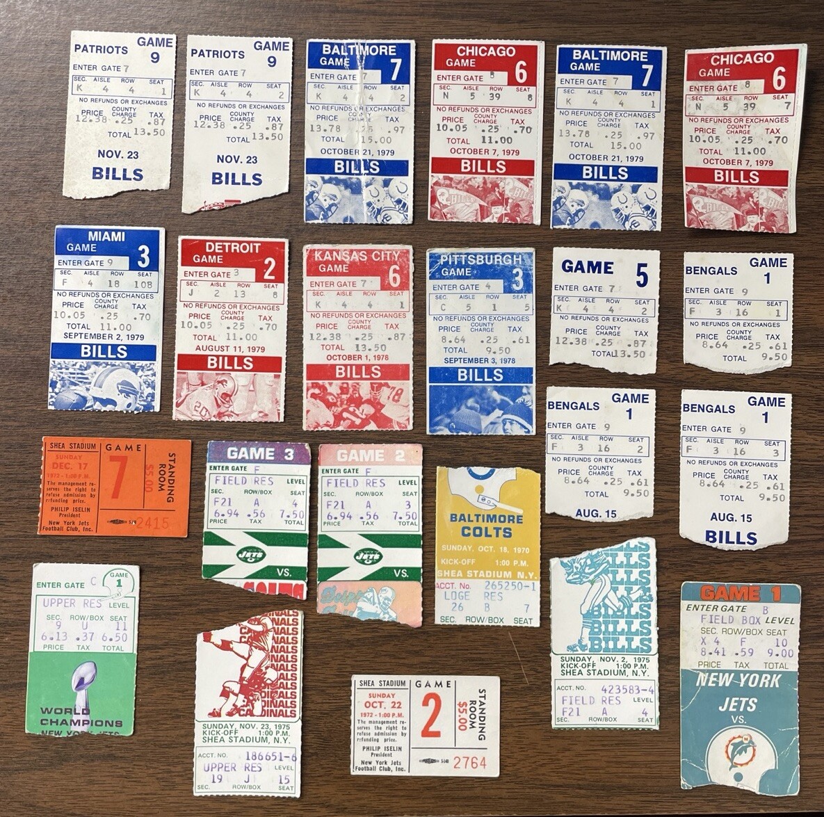 RARE Vintage NFL Ticket Stub Lot 196970'S DEBUTS? BILLS JETS COLTS