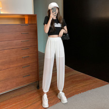 Women Mesh Sheer Lace Pants Trosuers Chiffon Summer