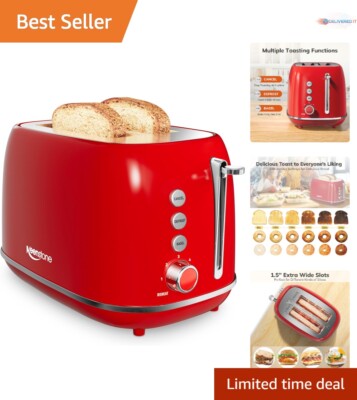 2 Slice Stainless Steel Toaster Red Extra Wide Slot 6 Shade Bagel Defrost