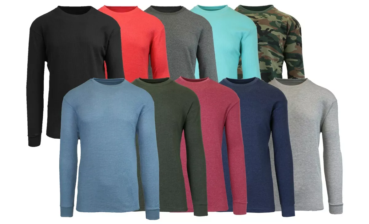 Men's Long Sleeve Waffle Thermal Shirt Tee -Crew Neck Layering Color & Size  NEW