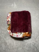 Minky Couture Burgundy Baby Blanket Furry Plush Reversible Floral Satin Trim