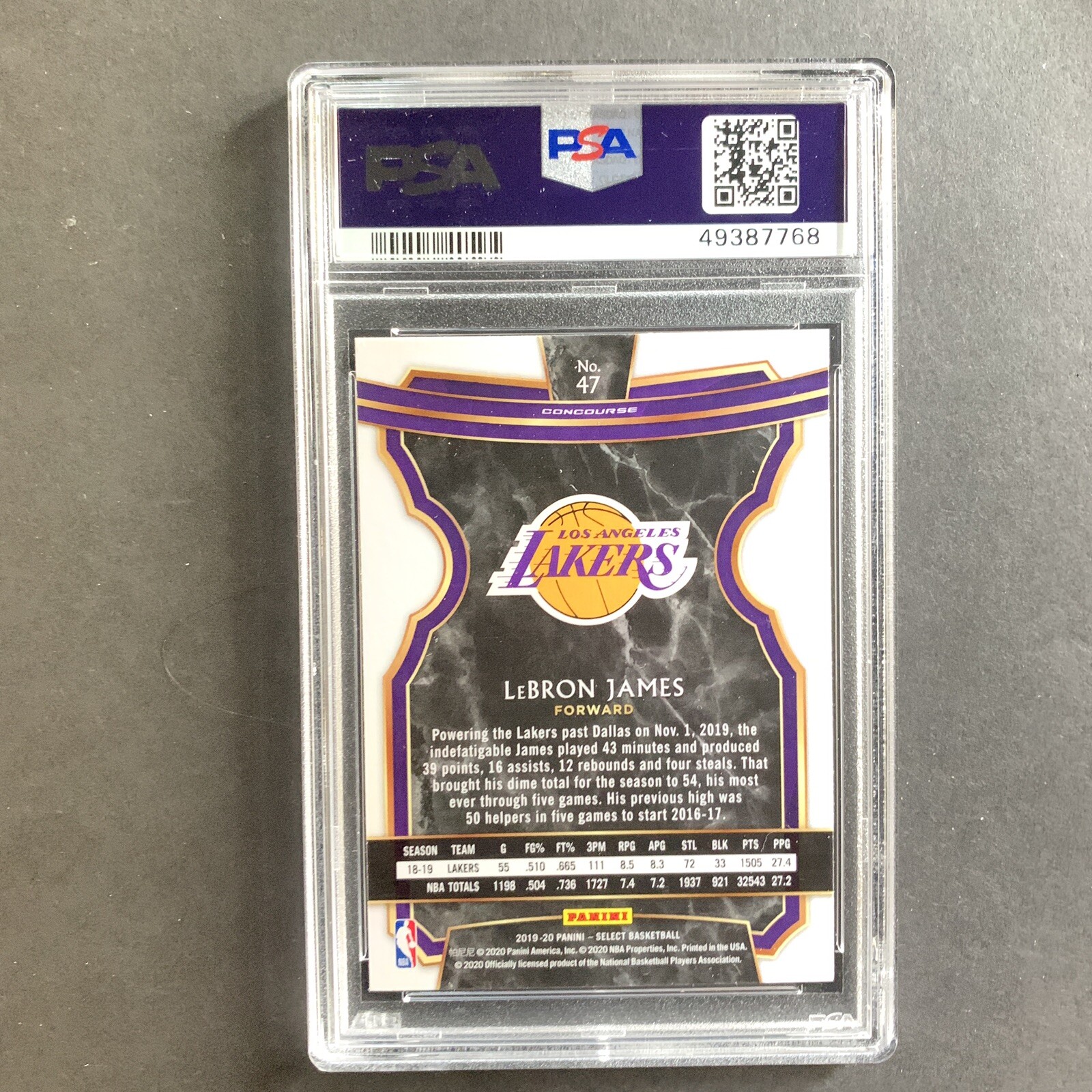Lebron James  2019 Panini Select #47 Mint PSA 9 LA Lakers Goat view 3