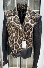 Stunning Just Cavalli Camouflage Leopard Leather Biker Jacket - Bnwt