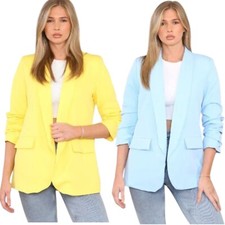 Ladies Ruched Sleeve Fully Lined Blazer Collared Casual Formal Women Jacket