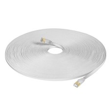 100 Foot Flat Cat 7 Cable - White cable with Gold Connector Cat6 Cat7 NEW THIN