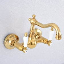 2 Ceramic Handle Gold Brass Kitchen Faucet Bathroom Sink Vessel Mixer Tap 2sf615