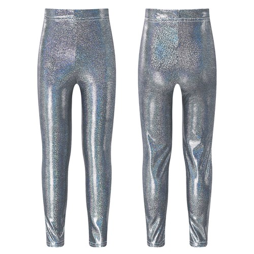 Kids Girl Sweatleggings Gym Pants Jazz Dancewear Metallic Bottoms Dancing Yoga - Picture 29 of 54