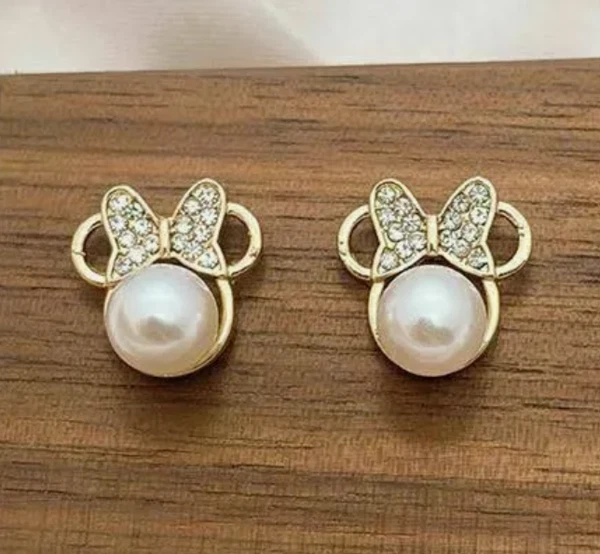 Gold Disney Mickey Earrings Mouse Disney Pearl Post