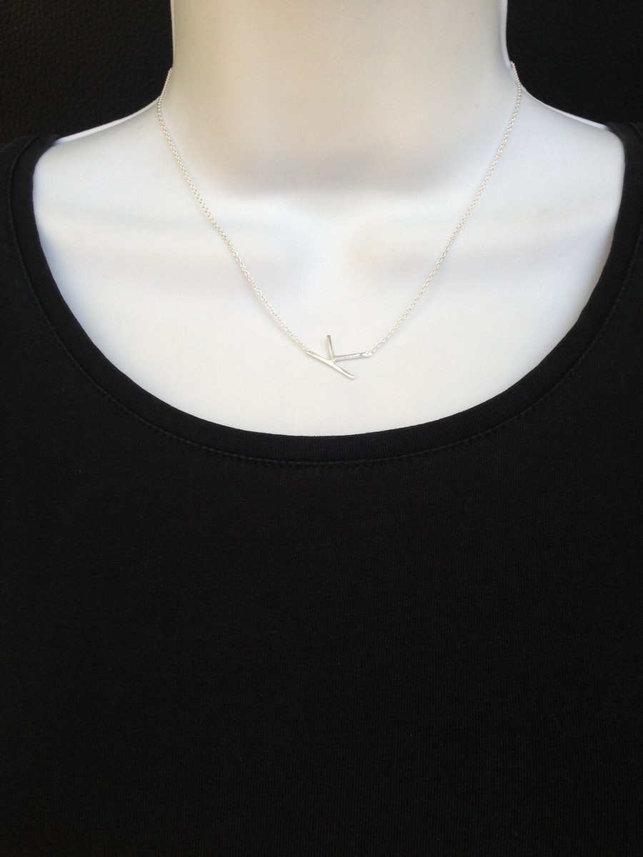 925 Sterling Silver Sideways Initial Letter K Pendant Necklace